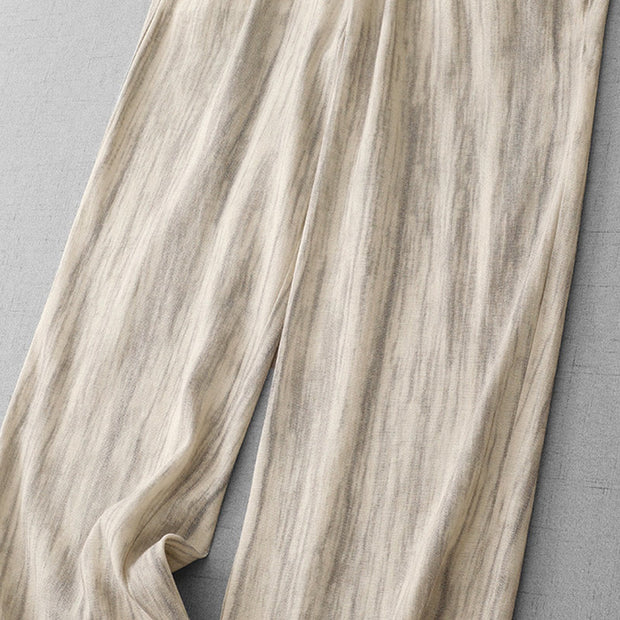 Buddha Stones Casual Tie-Dye Striped Design Drawstring Women's Cotton Wide Leg Pants With Pockets - image 11