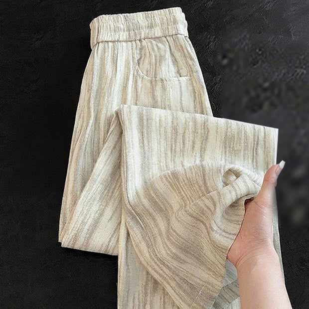 Buddha Stones Casual Tie-Dye Striped Design Drawstring Women's Cotton Wide Leg Pants With Pockets - PaleGoldenrod - US12，UK/AU16，EU44 (3XL) - image 6