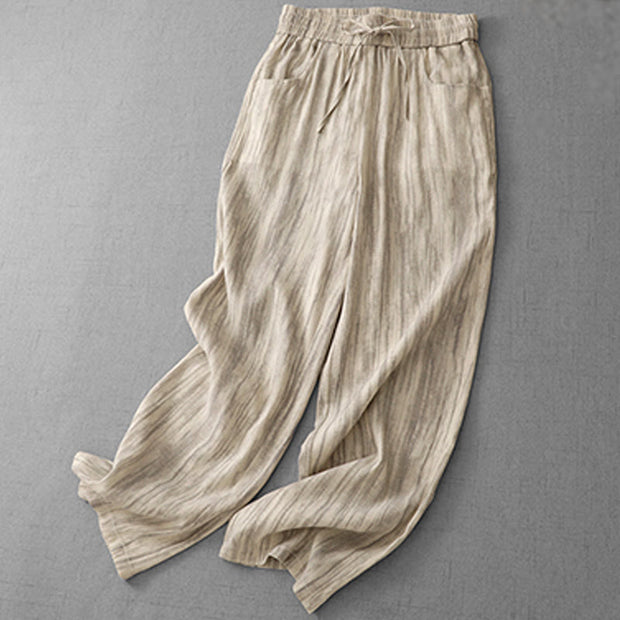 Buddha Stones Casual Tie-Dye Striped Design Drawstring Women's Cotton Wide Leg Pants With Pockets - image 9