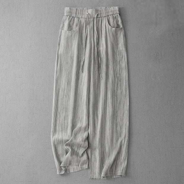 Buddha Stones Casual Tie-Dye Striped Design Drawstring Women's Cotton Wide Leg Pants With Pockets - LightGrey - US12，UK/AU16，EU44 (3XL) - image 1