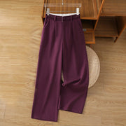 Buddha Stones Casual Hollow Lace Waistband Design Women's Cotton Linen Wide Leg Pants With Pockets - Purple - US12，UK/AU16，EU44 (3XL) - image 20