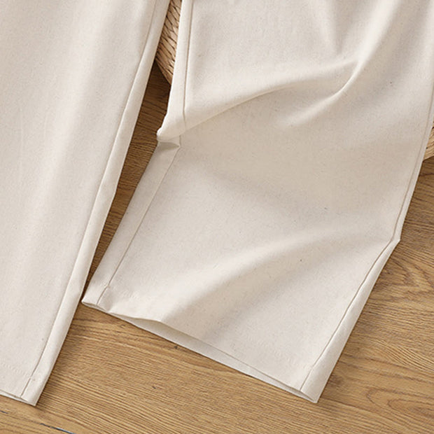 Buddha Stones Casual Hollow Lace Waistband Design Women's Cotton Linen Wide Leg Pants With Pockets - image 12
