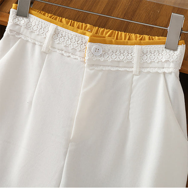 Buddha Stones Casual Hollow Lace Waistband Design Women's Cotton Linen Wide Leg Pants With Pockets - image 29