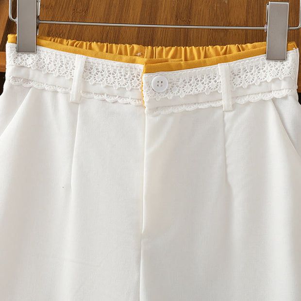 Buddha Stones Casual Hollow Lace Waistband Design Women's Cotton Linen Wide Leg Pants With Pockets - image 30