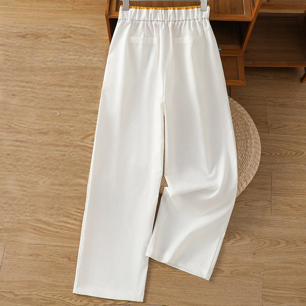 Buddha Stones Casual Hollow Lace Waistband Design Women's Cotton Linen Wide Leg Pants With Pockets - image 28