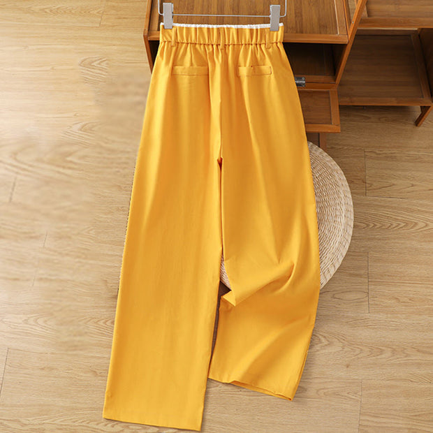 Buddha Stones Casual Hollow Lace Waistband Design Women's Cotton Linen Wide Leg Pants With Pockets - image 15