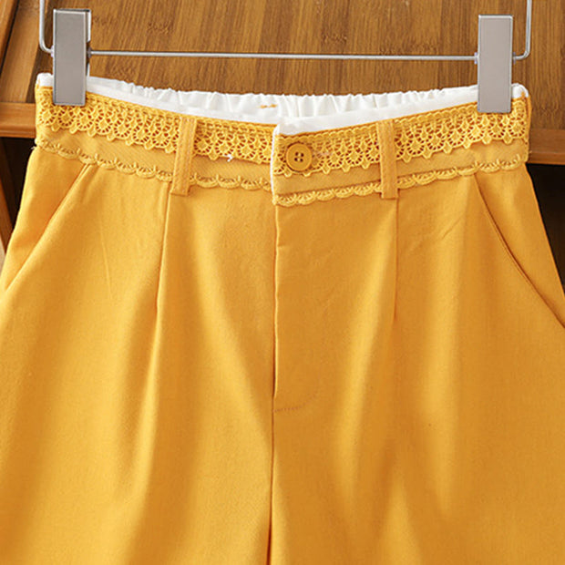 Buddha Stones Casual Hollow Lace Waistband Design Women's Cotton Linen Wide Leg Pants With Pockets - image 16