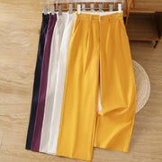 Buddha Stones Casual Hollow Lace Waistband Design Women's Cotton Linen Wide Leg Pants With Pockets - image 39