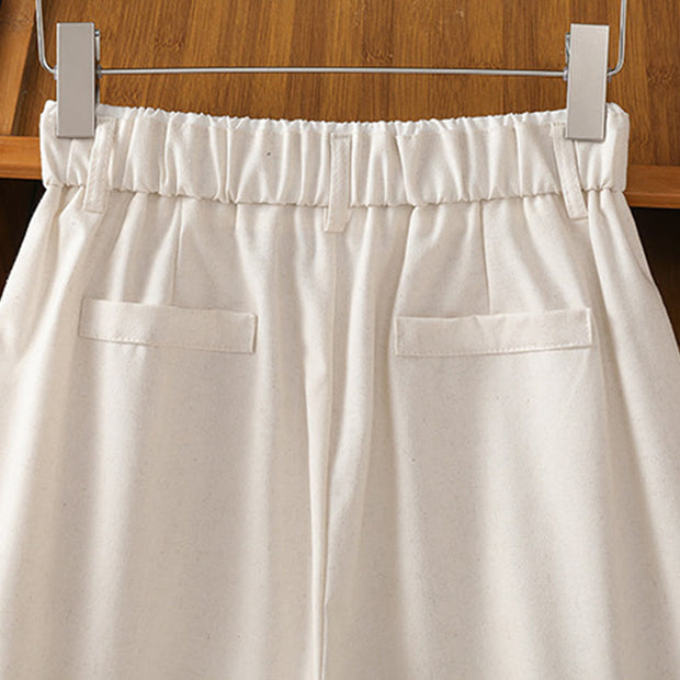 Buddha Stones Casual Hollow Lace Waistband Design Women's Cotton Linen Wide Leg Pants With Pockets - image 11