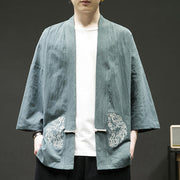 Buddha Stones Chinese Frog-Button Design Open Front Jacket Men's Cotton Linen Kimono - image 8