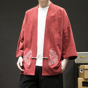 Buddha Stones Chinese Frog-Button Design Open Front Jacket Men's Cotton Linen Kimono - image 15