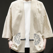 Buddha Stones Chinese Frog-Button Design Open Front Jacket Men's Cotton Linen Kimono - image 11