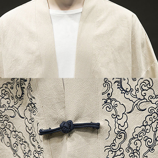 Buddha Stones Chinese Frog-Button Design Open Front Jacket Men's Cotton Linen Kimono - image 12