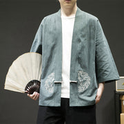 Buddha Stones Chinese Frog-Button Design Open Front Jacket Men's Cotton Linen Kimono - LightSeaGreen - US/UK/AU46，EU56 (5XL) - image 5