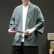 Buddha Stones Chinese Frog-Button Design Open Front Jacket Men's Cotton Linen Kimono - image 7