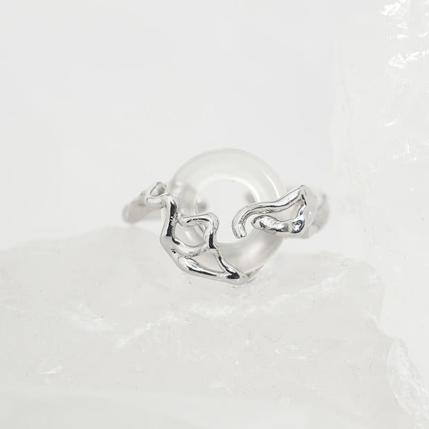 Buddha Stones 925 Sterling Silver Peace Buckle Chalcedony Harmony Ring - image 3