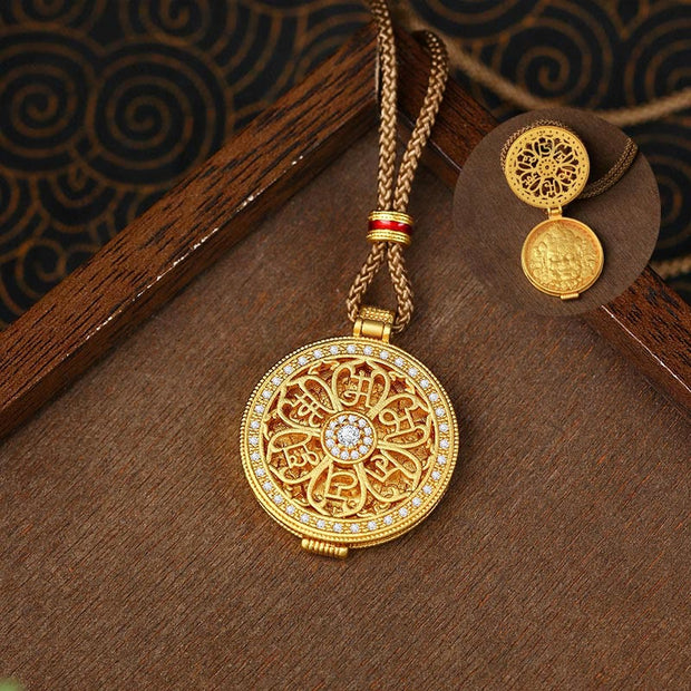 Buddha Stones Om Mani Padme Hum Openable Copper Plated Gold Wealth Necklace Pendant - image 2