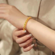 Buddha Stones Hollow Filigree Design Copper Plated Gold Wealth Bracelet Bangle - image 4