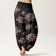 Buddha Stones Casual Lotus Line Pattern Women's Elastic Waist Harem Pants - image 3
