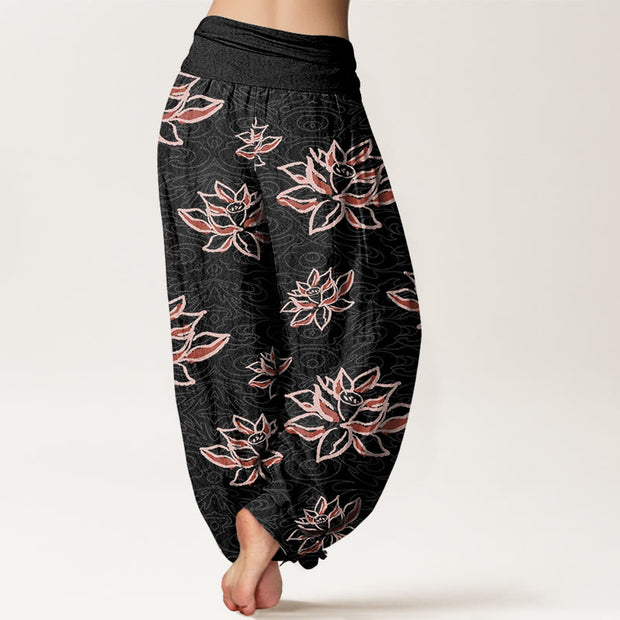Buddha Stones Casual Lotus Line Pattern Women's Elastic Waist Harem Pants - image 3