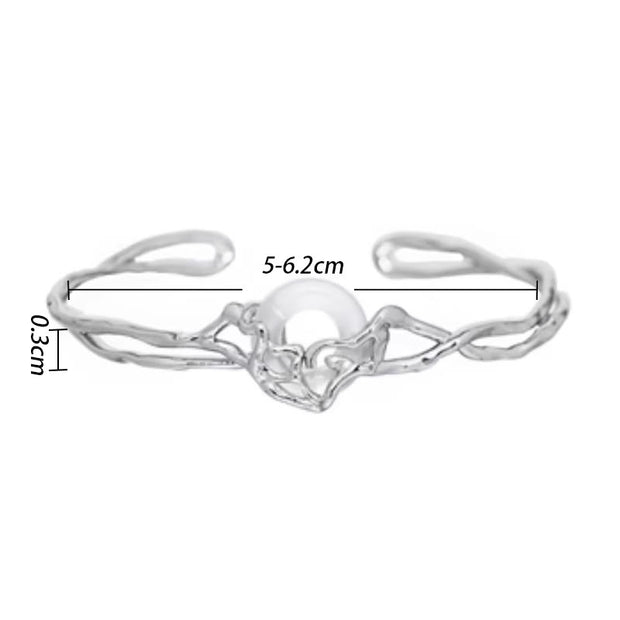 Buddha Stones 925 Sterling Silver Peace Buckle White Agate Protection Bracelet Bangle - image 4