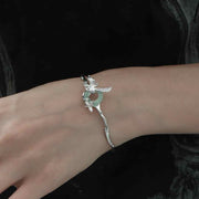 Buddha Stones 925 Sterling Silver Iris Peace Buckle Quartzite Jade Protection Bracelet Bangle - image 4