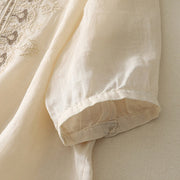 Buddha Stones Symmetrical Embroidery Cotton Linen Women's Half Sleeves Shirt - image 24