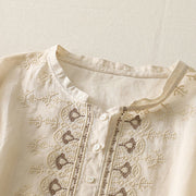 Buddha Stones Symmetrical Embroidery Cotton Linen Women's Half Sleeves Shirt - image 20