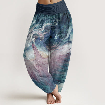 Buddha Stones Pure Cotton Mythical Creature Pattern Women's Elastic Waist Harem Pants - SteelBlue - US22，UK/AU26，EU54 (6XL) - image 1