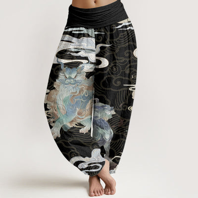 Buddha Stones Pure Cotton PiXiu Auspicious Clouds Pattern Women's Elastic Waist Harem Pants - PowderBlue - US22，UK/AU26，EU54 (6XL) - image 1