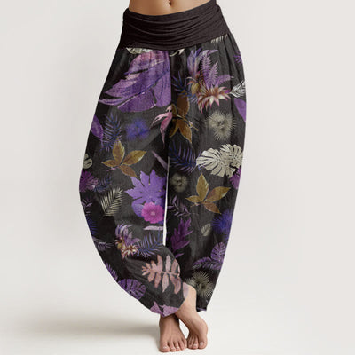 Buddha Stones Pure Cotton Colorful Tropical Foliage Women's Elastic Waist Harem Pants - Black - US22，UK/AU26，EU54 (6XL) - image 1
