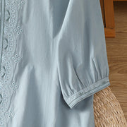 Buddha Stones Symmetrical Embroidery Cotton Women's V-neck Shirt - image 11