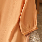 Buddha Stones Symmetrical Embroidery Cotton Women's V-neck Shirt - image 23