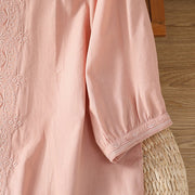 Buddha Stones Symmetrical Embroidery Cotton Women's V-neck Shirt - image 29