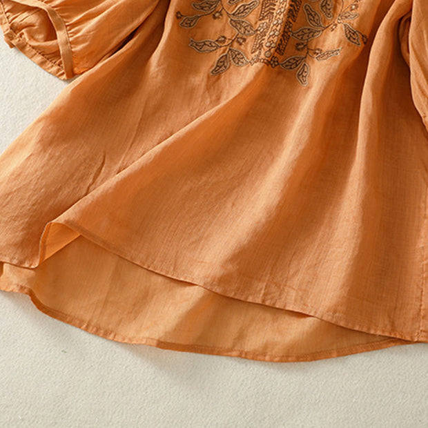 Buddha Stones Embroidered Lace Casual Women's Cotton Linen Half Sleeve T-shirt - image 6