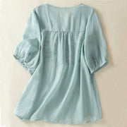 Buddha Stones Embroidered Lace Casual Women's Cotton Linen Half Sleeve T-shirt - image 11