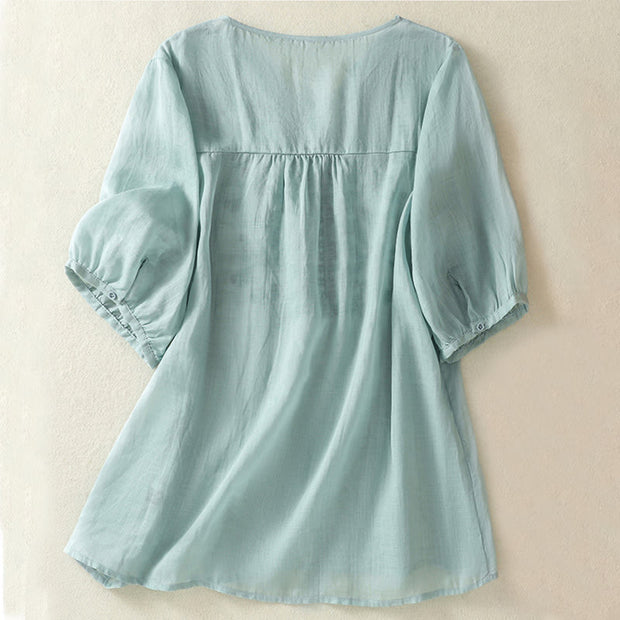 Buddha Stones Embroidered Lace Casual Women's Cotton Linen Half Sleeve T-shirt - image 11