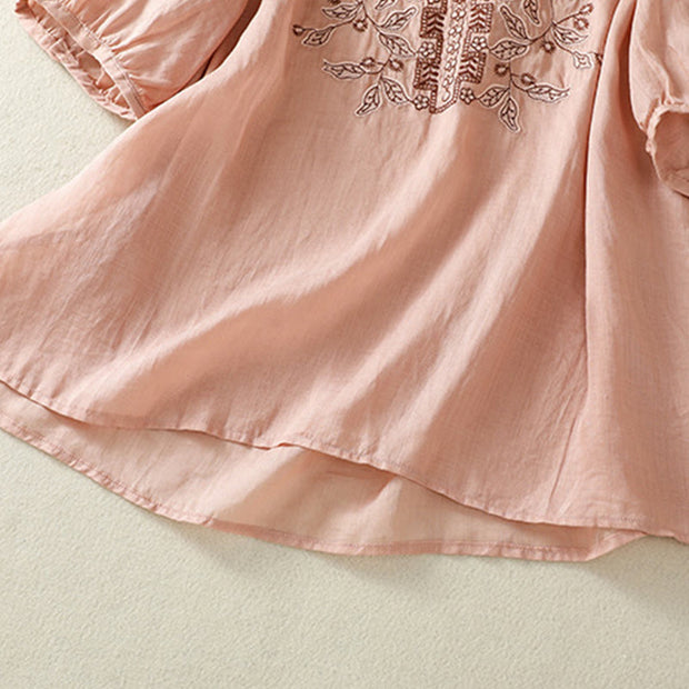 Buddha Stones Embroidered Lace Casual Women's Cotton Linen Half Sleeve T-shirt - image 26