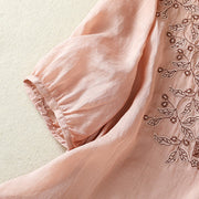 Buddha Stones Embroidered Lace Casual Women's Cotton Linen Half Sleeve T-shirt - image 28