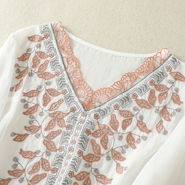 Buddha Stones Embroidered Lace Casual Women's Cotton Linen Half Sleeve T-shirt - image 32