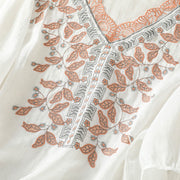 Buddha Stones Embroidered Lace Casual Women's Cotton Linen Half Sleeve T-shirt - image 35