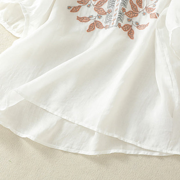 Buddha Stones Embroidered Lace Casual Women's Cotton Linen Half Sleeve T-shirt - image 33