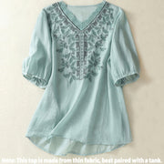 Buddha Stones Embroidered Lace Casual Women's Cotton Linen Half Sleeve T-shirt - image 10
