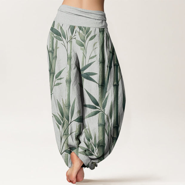Buddha Stones Pure Cotton Casual Bamboo Leaves Pattern Women's Elastic Waist Harem Pants - image 2