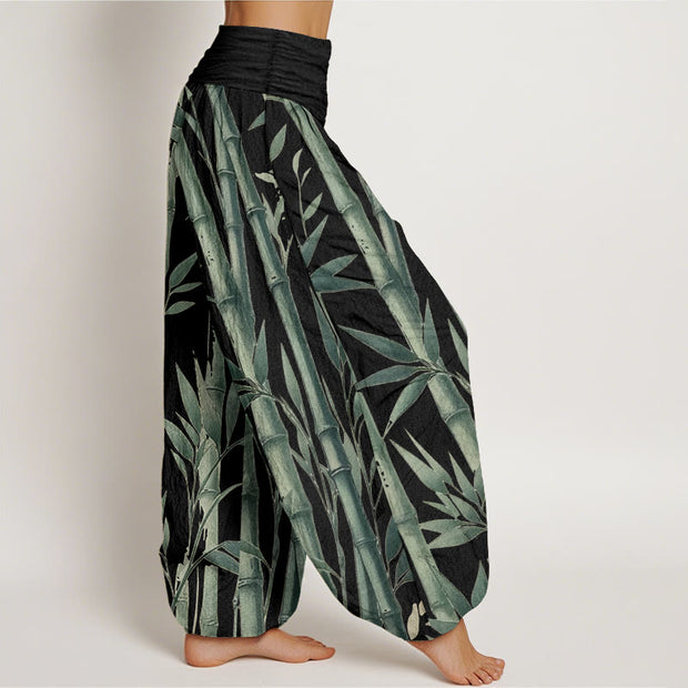 Buddha Stones Pure Cotton Casual Bamboo Leaves Pattern Women's Elastic Waist Harem Pants - image 12