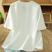 Buddha Stones Casual Plain Women's Cotton Linen V-Neck T-shirt With Pocket - image 7