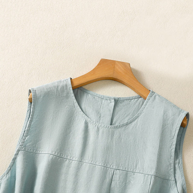 Buddha Stones Simple Crew Neck Button Design Women's Cotton Sleeveless Vest - image 9
