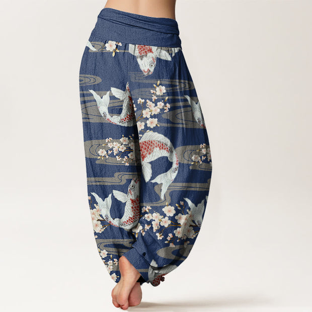 Buddha Stones Casual Cherry Blossoms Koi Fish Pattern Women's Elastic Waist Harem Pants - image 11