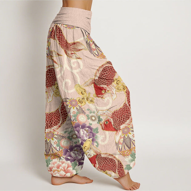 Buddha Stones Casual Floral Koi Pattern Women's Elastic Waist Harem Pants - image 2