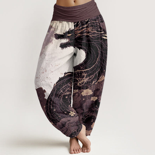 Buddha Stones Pure Cotton Casual Dragon Ancient Tree Pattern Women's Elastic Waist Harem Pants - RosyBrown - US22，UK/AU26，EU54 (6XL) - image 7
